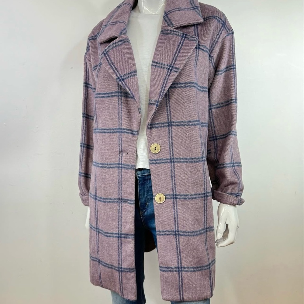 Astr Plaid Trench Coat with Navy Windowpane